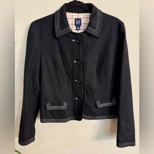 GAP Women's Vintage Y2K Black Wool Blend Jacket‎ with White Stitching